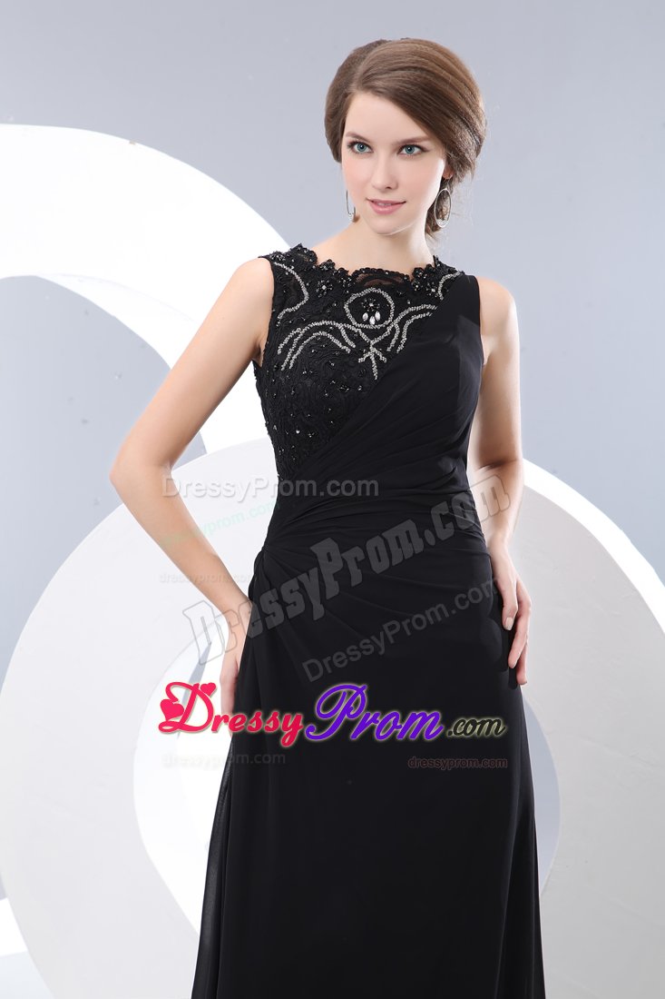 Simple Black Beaded Prom Celebrity Dress Sleeveless with Floor-length
