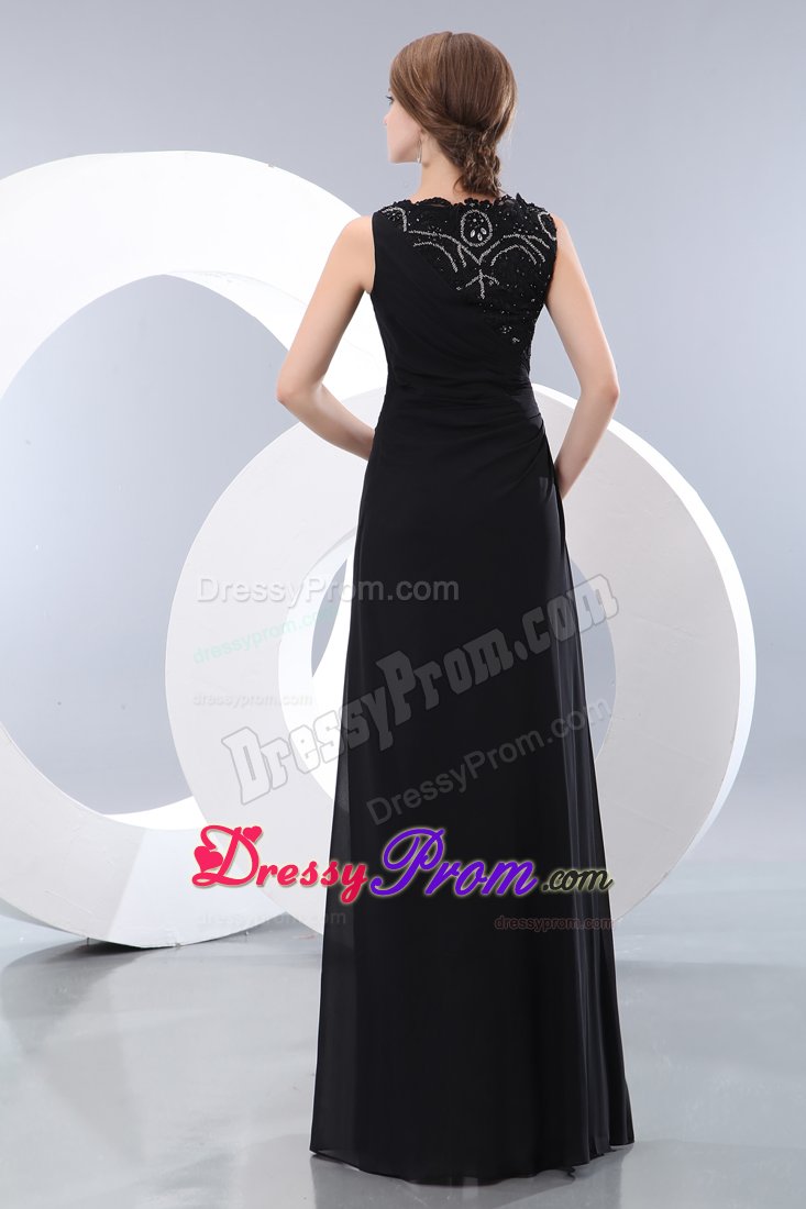 Simple Black Beaded Prom Celebrity Dress Sleeveless with Floor-length