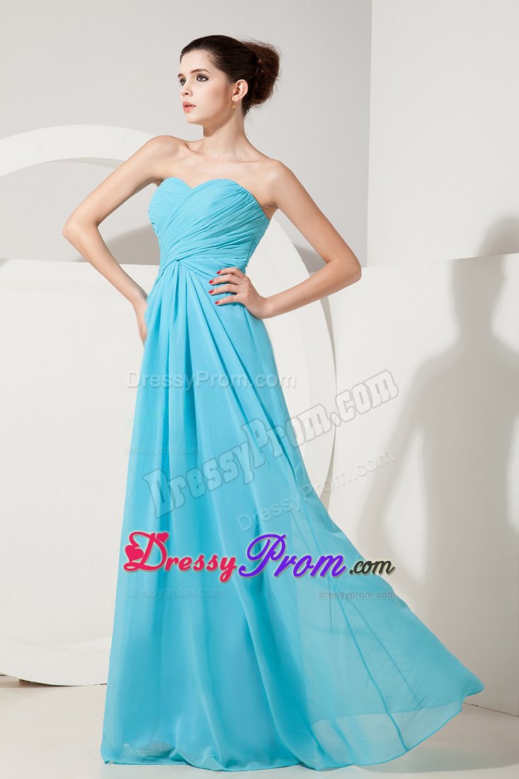 Exquisite Aqua Blue Chiffon Prom Theme Dresses with Ruches 2014