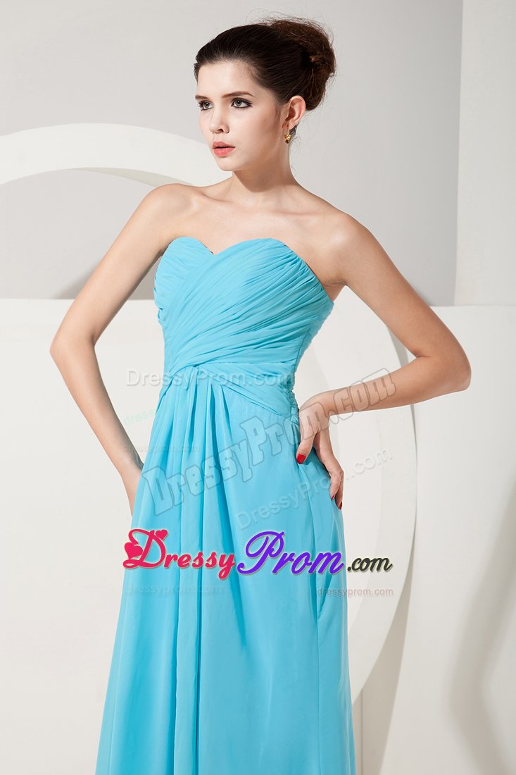 Exquisite Aqua Blue Chiffon Prom Theme Dresses with Ruches 2014