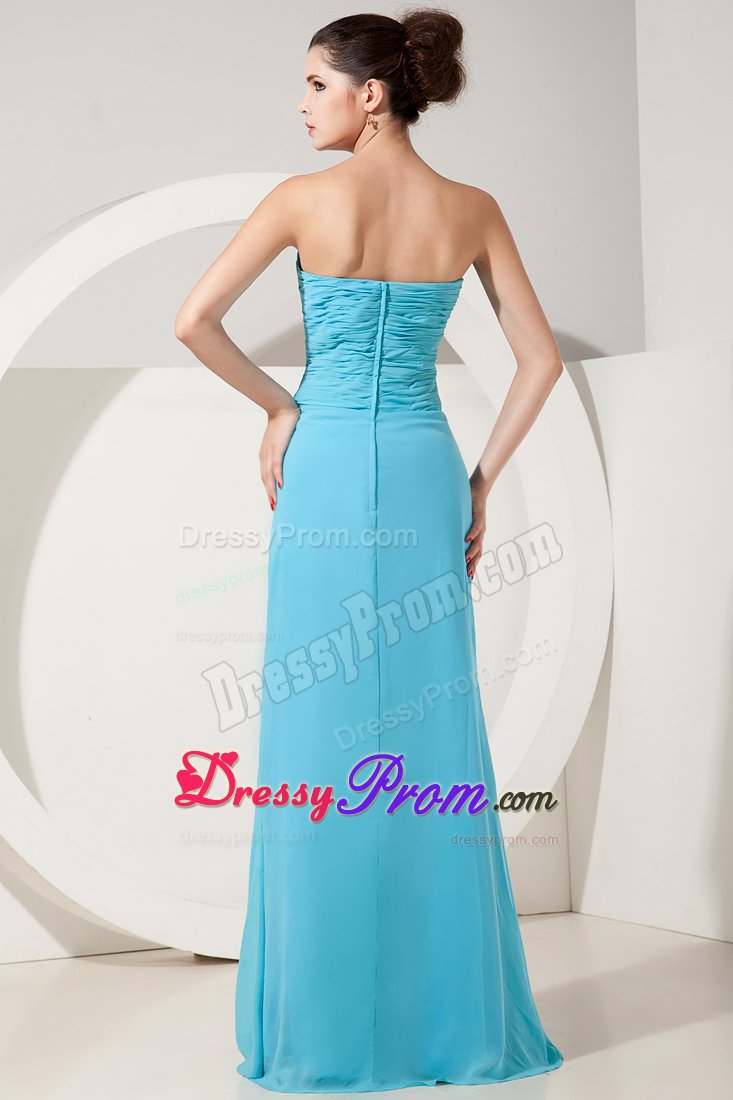 Exquisite Aqua Blue Chiffon Prom Theme Dresses with Ruches 2014
