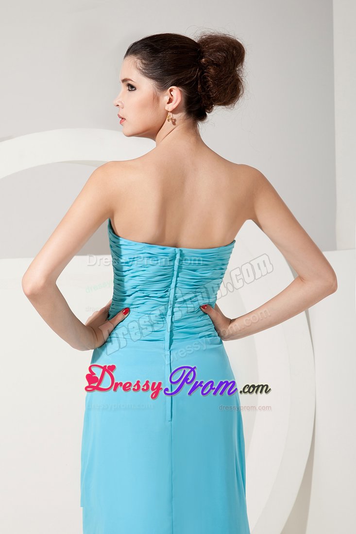 Exquisite Aqua Blue Chiffon Prom Theme Dresses with Ruches 2014