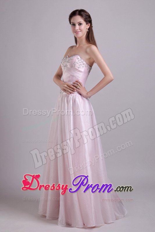 Beaded Baby Pink Floor Length Prom Theme Dresses of Lace-up 2014