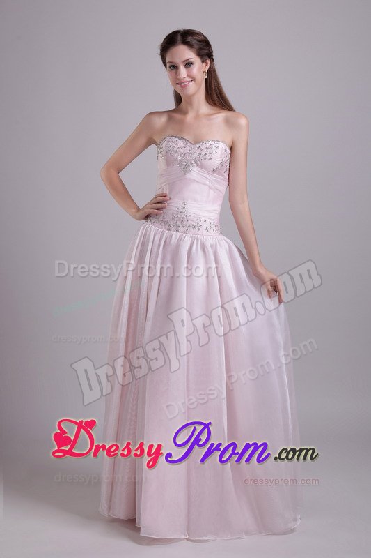 Beaded Baby Pink Floor Length Prom Theme Dresses of Lace-up 2014