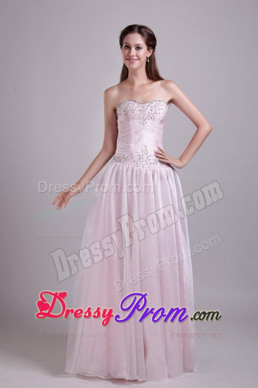 Beaded Baby Pink Floor Length Prom Theme Dresses of Lace-up 2014