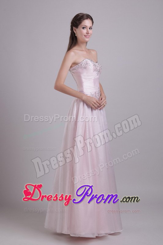 Beaded Baby Pink Floor Length Prom Theme Dresses of Lace-up 2014