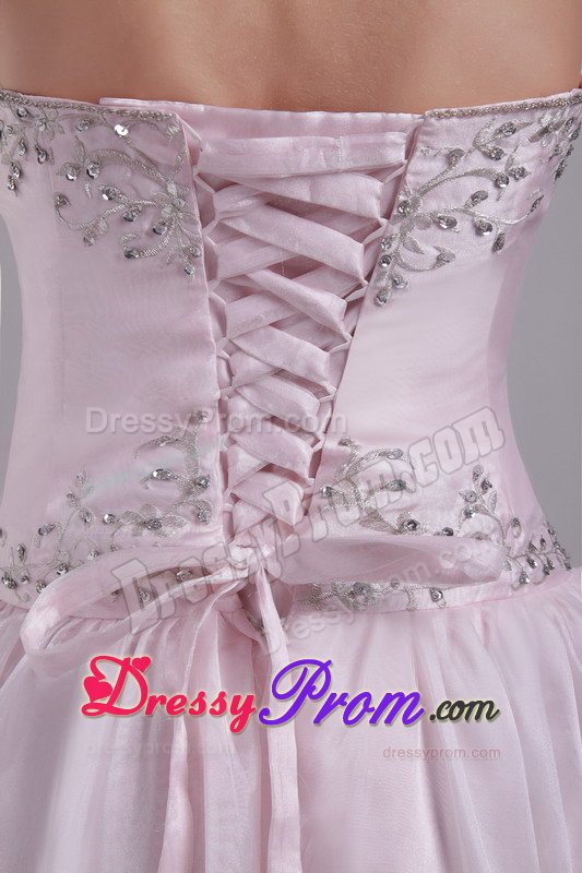 Beaded Baby Pink Floor Length Prom Theme Dresses of Lace-up 2014