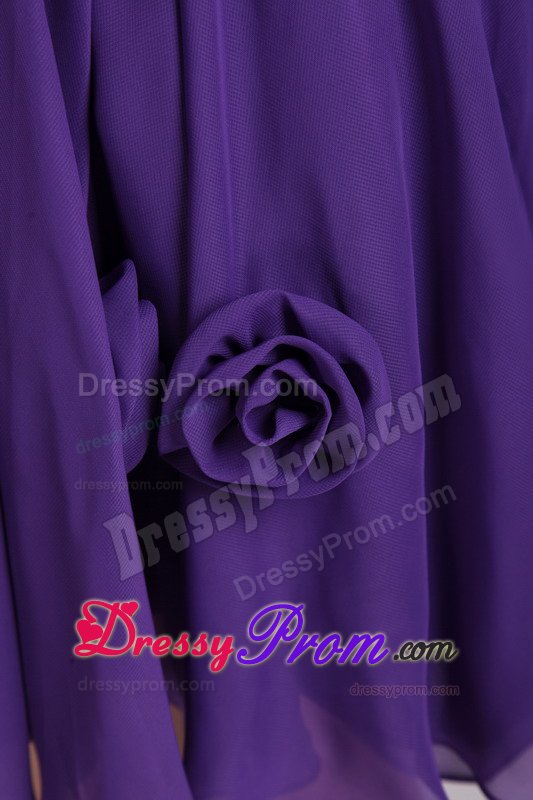 Ruched V-neck Sash Flowers Prom Theme Dresses of Purple Chiffon