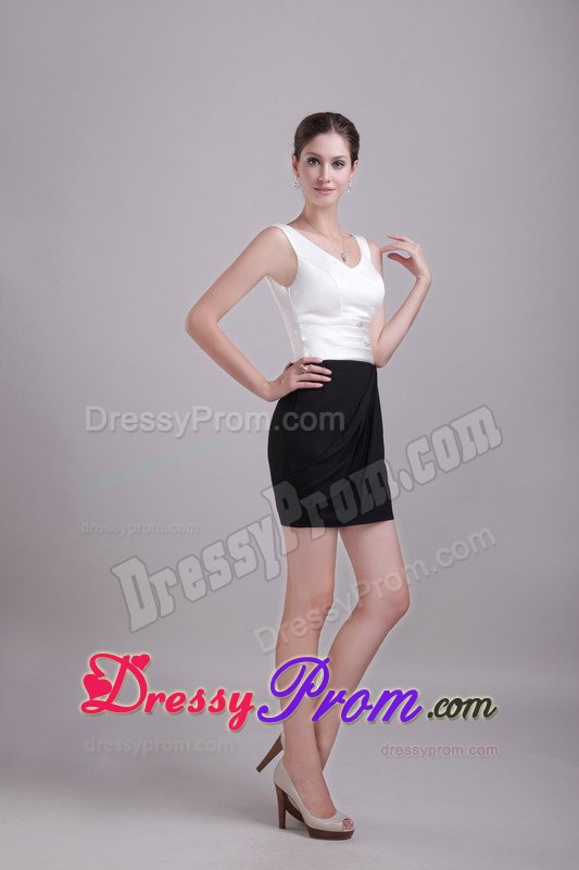 White and Black Satin and Chiffon Mini Length Prom Theme Dress