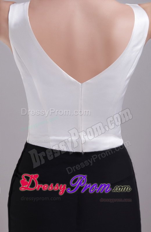White and Black Satin and Chiffon Mini Length Prom Theme Dress