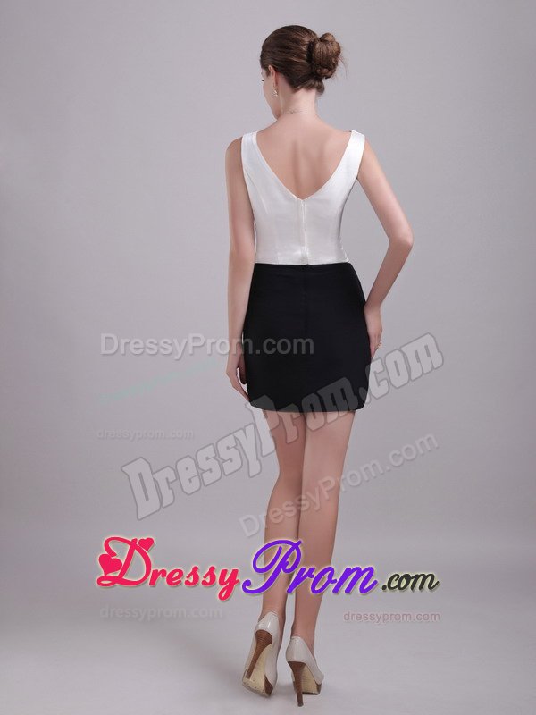 White and Black Satin and Chiffon Mini Length Prom Theme Dress