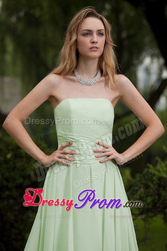 Apple Green Strapless Chiffon Prom Court Dresses with Court Train
