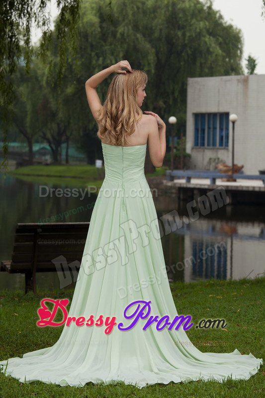 Apple Green Strapless Chiffon Prom Court Dresses with Court Train