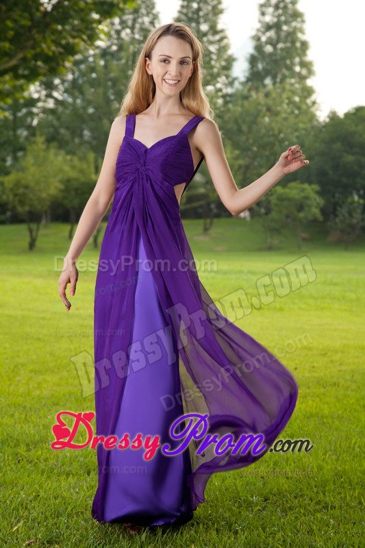 Purple Chiffon and Satin Straps Cutouts Back Prom Theme Dresses
