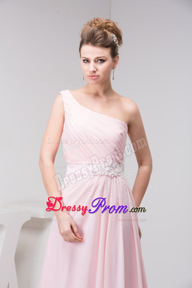 Light Pink One Shoulder Prom Theme Dresses with Court Train 2014
