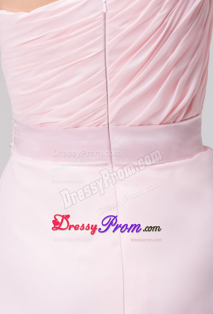 Light Pink One Shoulder Prom Theme Dresses with Court Train 2014