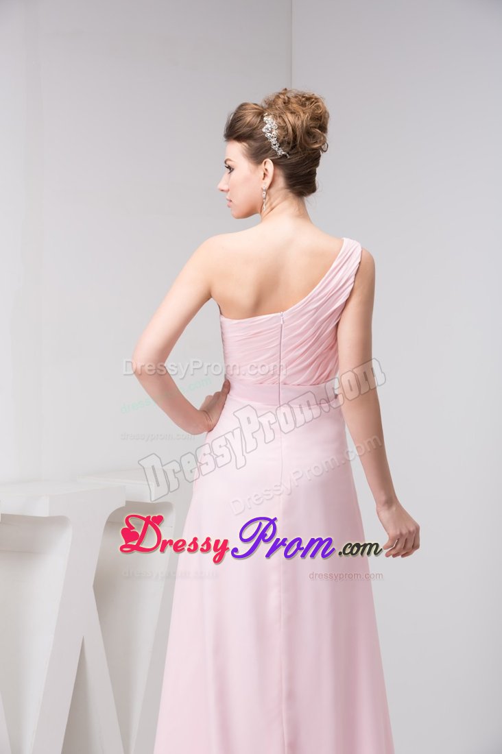 Light Pink One Shoulder Prom Theme Dresses with Court Train 2014