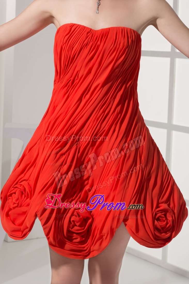 Ruches and Flowers Accent Mini Length Red Prom Cocktail Dresses
