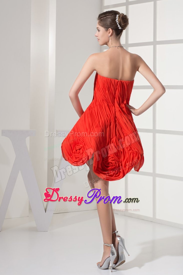 Ruches and Flowers Accent Mini Length Red Prom Cocktail Dresses