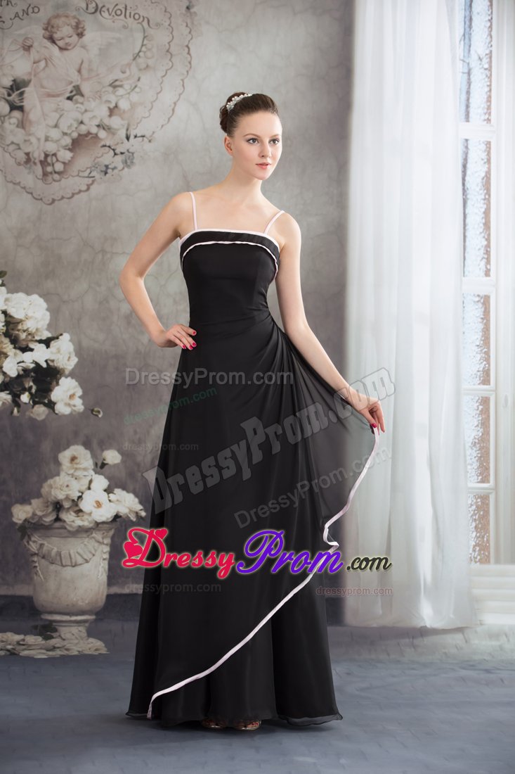 Black Floor Length Chiffon Prom Maxi Dress with Spaghetti Straps