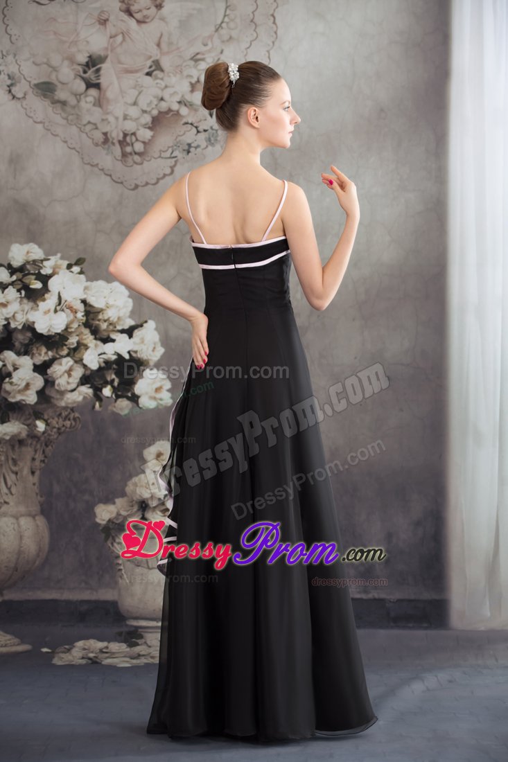 Black Floor Length Chiffon Prom Maxi Dress with Spaghetti Straps