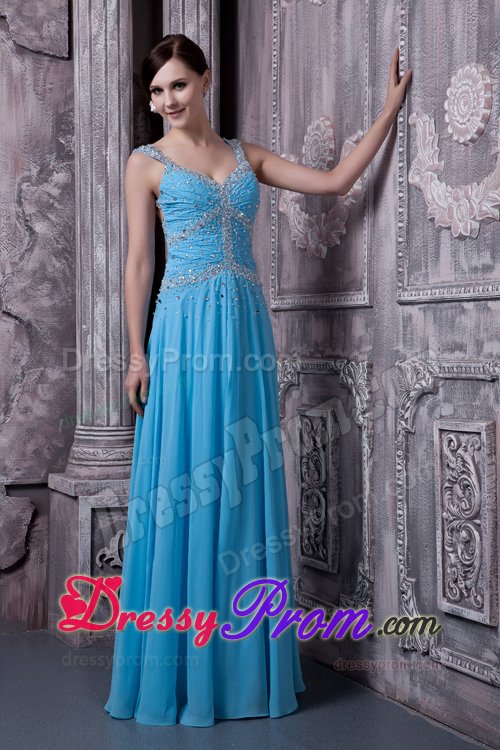 Beading Straps Empire Floor Length Chiffon Prom Maxi Dress 2014