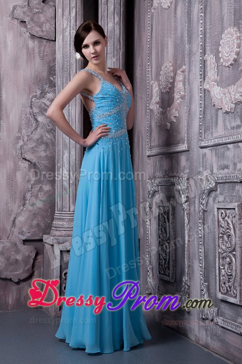 Beading Straps Empire Floor Length Chiffon Prom Maxi Dress 2014