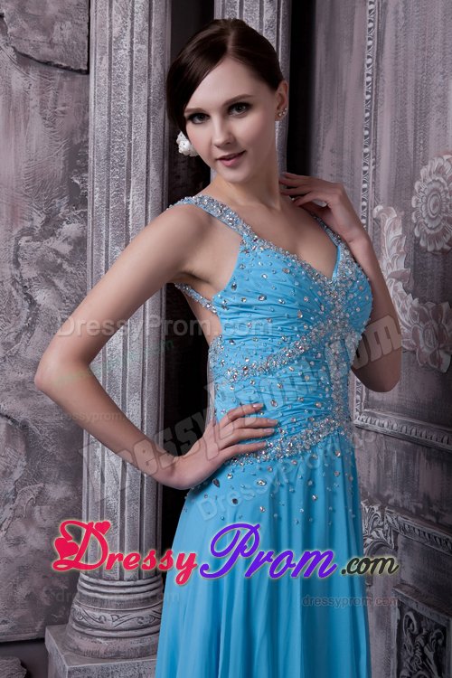 Beading Straps Empire Floor Length Chiffon Prom Maxi Dress 2014