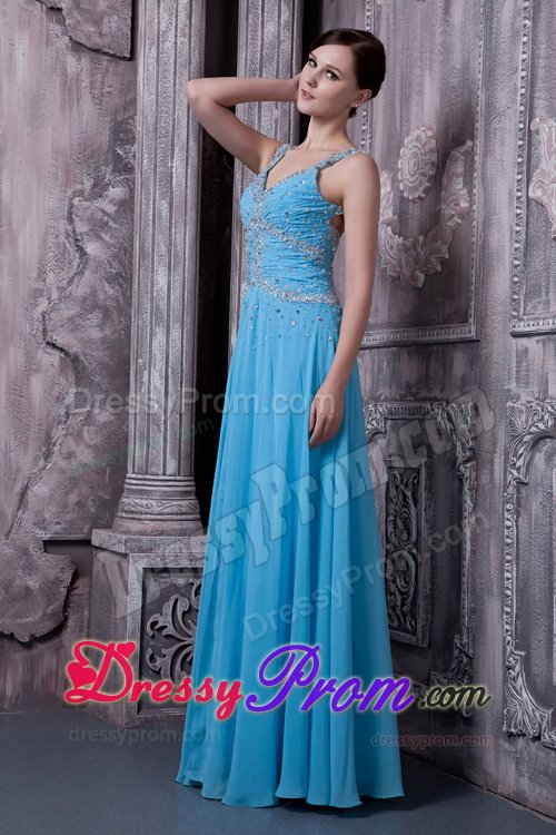 Beading Straps Empire Floor Length Chiffon Prom Maxi Dress 2014