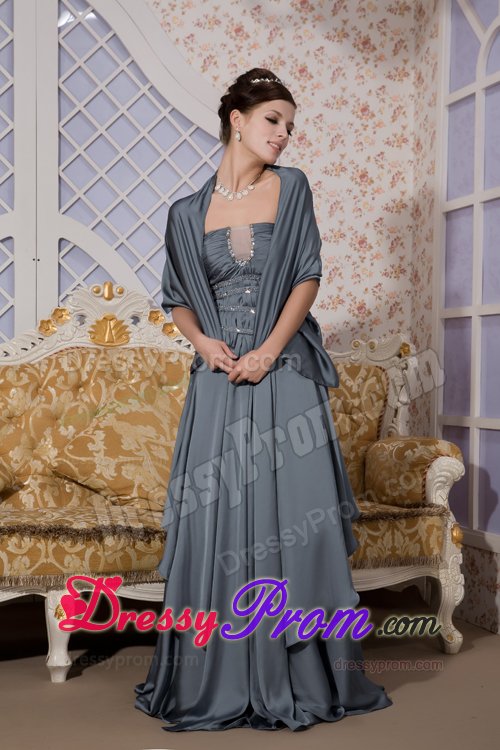 Gray Strapless Brush Train Prom Maxi Dress with Beading Ruches