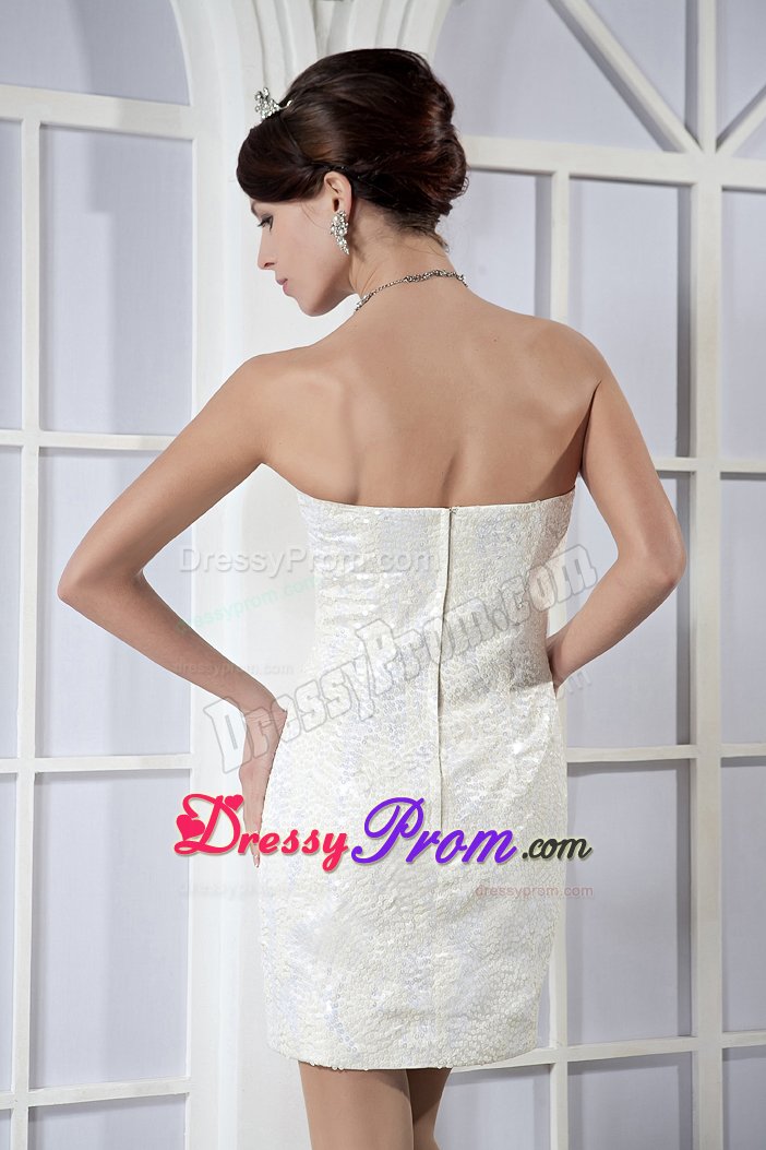 White Column Sweetheart Mini Prom Maxi Dress Sequins Over Skirt