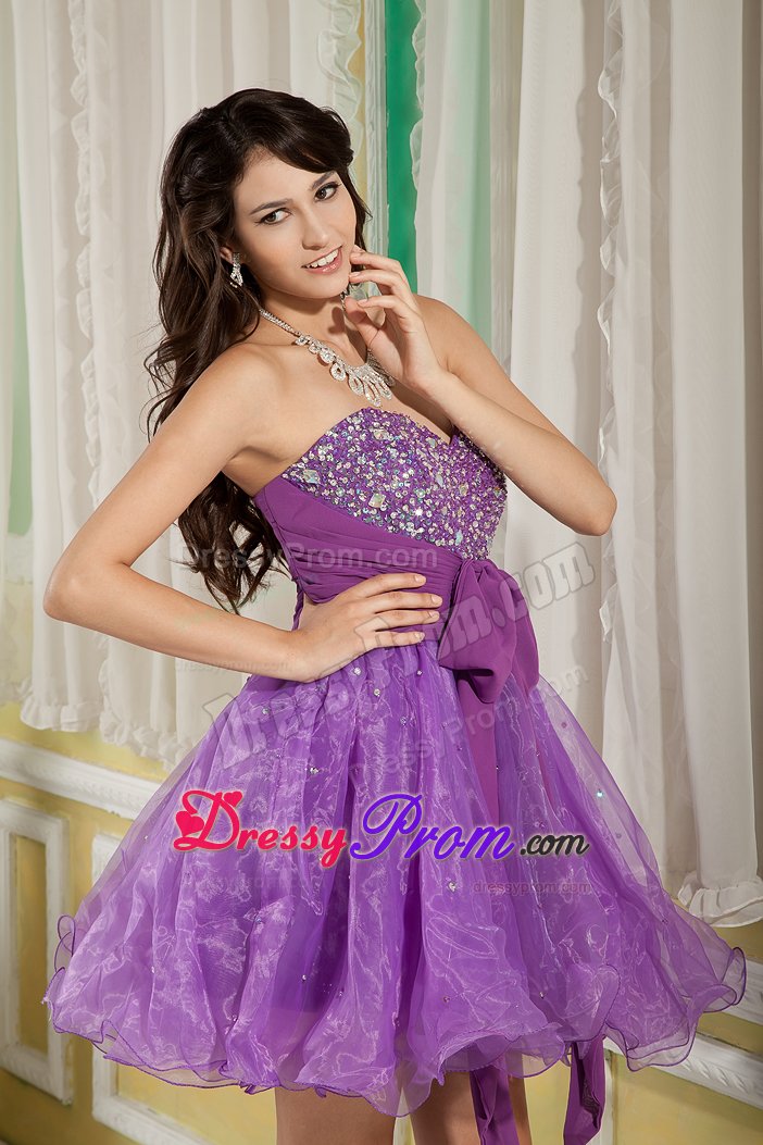 Cute Lavender Organza Prom formal Dress with Sash and Beading