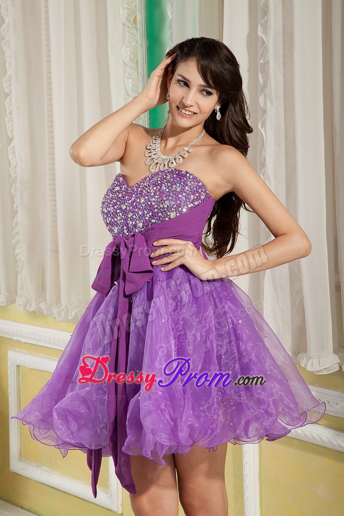 Cute Lavender Organza Prom formal Dress with Sash and Beading
