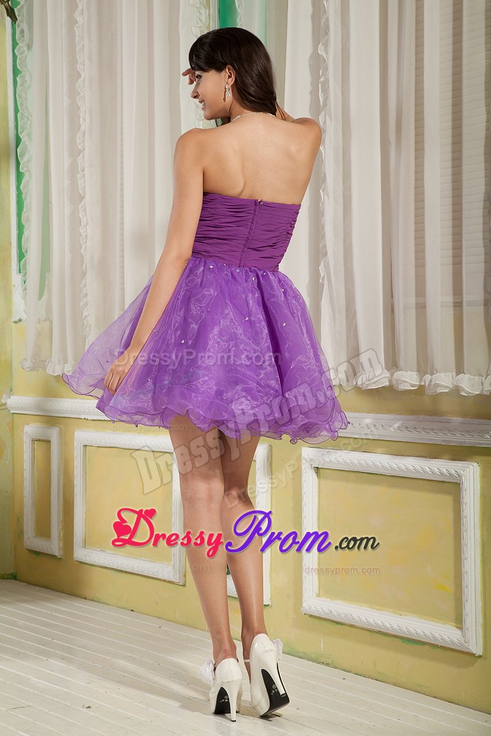 Cute Lavender Organza Prom formal Dress with Sash and Beading