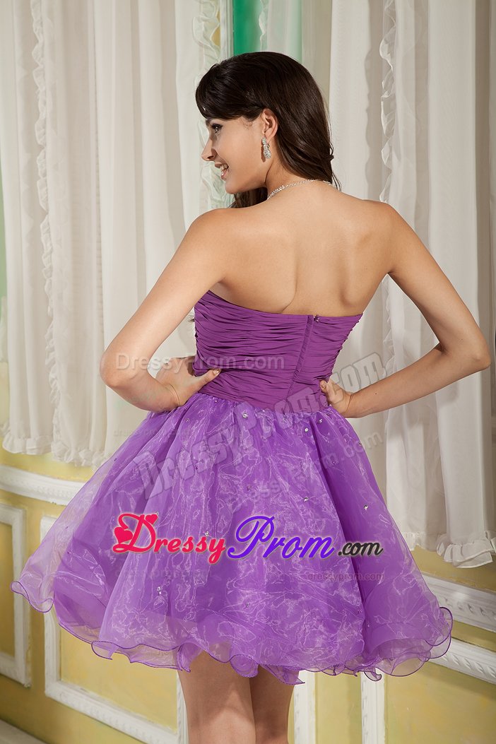 Cute Lavender Organza Prom formal Dress with Sash and Beading