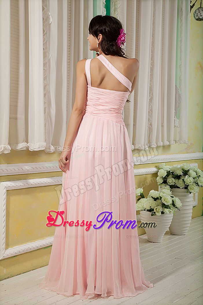 Pink Empire One Shoulder Beaded Floor Length Prom formal Dress