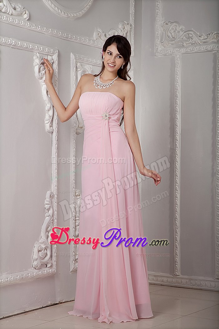 Bruch and Ruches Decorate Pink Strapless Prom Pageant Dresses