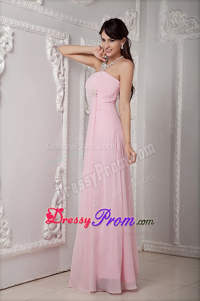Bruch and Ruches Decorate Pink Strapless Prom Pageant Dresses