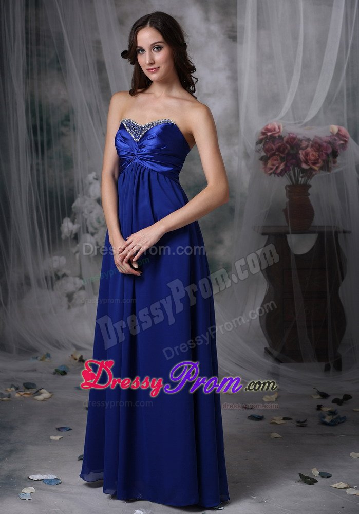 Royal Blue Chiffon Prom Pageant Dresses with Beading and Ruches