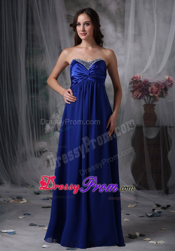Royal Blue Chiffon Prom Pageant Dresses with Beading and Ruches