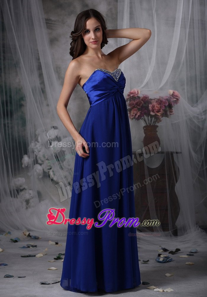 Royal Blue Chiffon Prom Pageant Dresses with Beading and Ruches