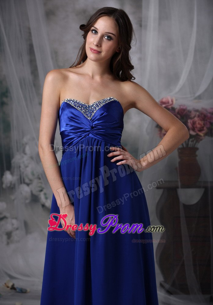 Royal Blue Chiffon Prom Pageant Dresses with Beading and Ruches