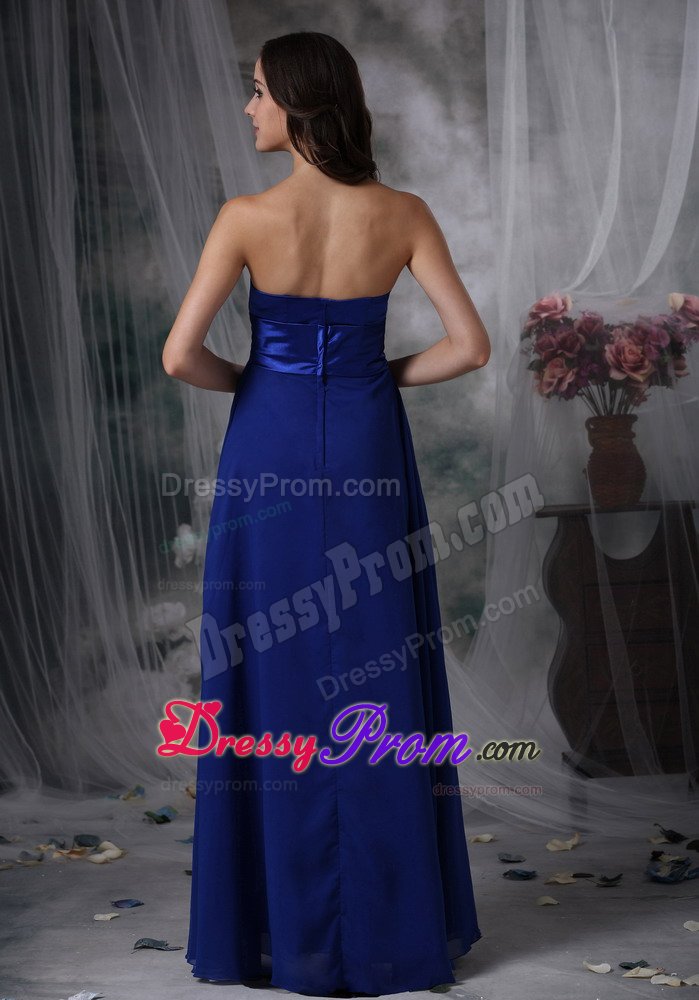 Royal Blue Chiffon Prom Pageant Dresses with Beading and Ruches