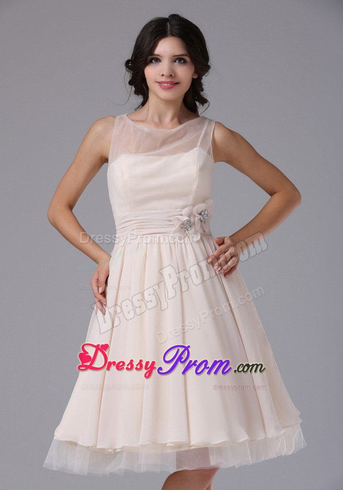 Flower Accent Bateau Cream Colored Chiffon Prom Pageant Dresses