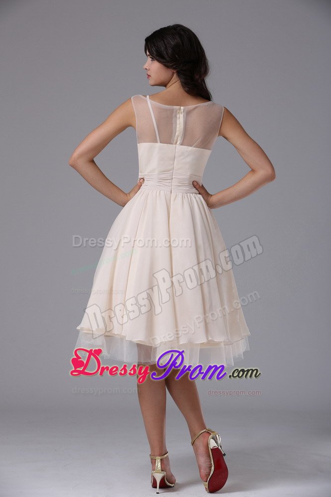 Flower Accent Bateau Cream Colored Chiffon Prom Pageant Dresses