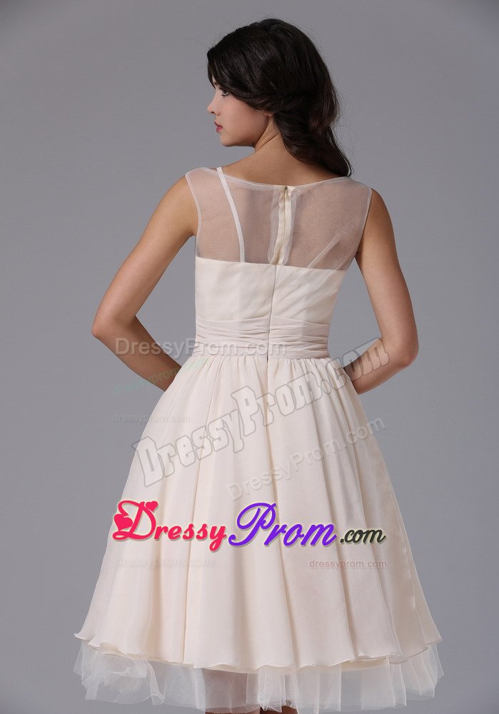Flower Accent Bateau Cream Colored Chiffon Prom Pageant Dresses