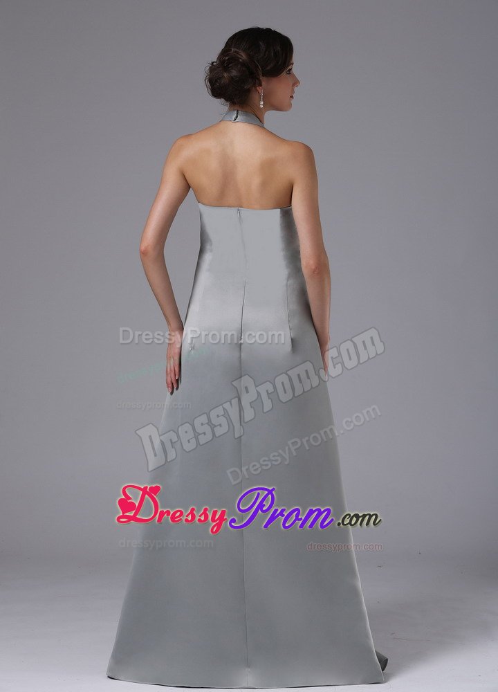 Gray Halter Floor Length Prom Pageant Dresses with Appliques