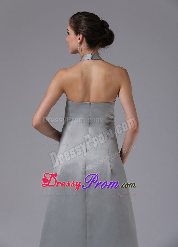Gray Halter Floor Length Prom Pageant Dresses with Appliques