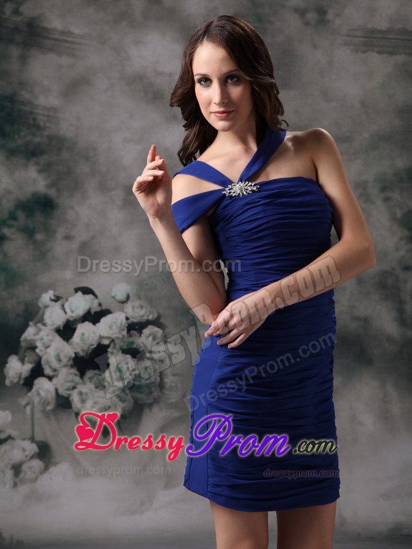 Asymmetrical Royal Blue Column Prom Pageant Dresses with Ruches