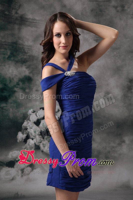Asymmetrical Royal Blue Column Prom Pageant Dresses with Ruches